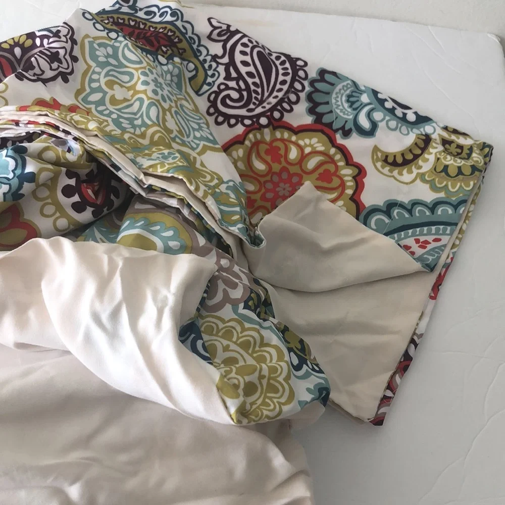 Mi Zone Duvet 3 pc Set Multi Color Floral & Medallions Print Twin Blue Red Green